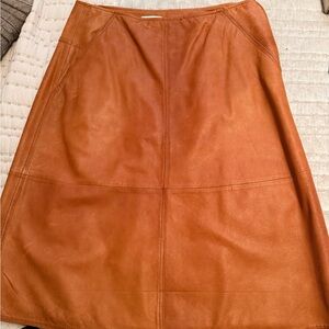 Leith Cognac Leather A-Line Skirt